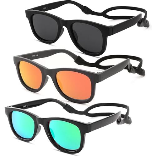 COASION Bendable Flexible Polarized Newborn Baby Sunglasses with Silicon Strap for Infant Boys Girls Age 0-12 Months CA9042