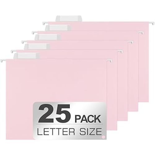 25 Packs Hanging File Folders,Cherry Pink Hanging File Folders Letter Size,Hanging Folders with 1/5-cut Tabs,Hanging Folders for Filing Cabinets, File Organizer Folder for Office,School,Home