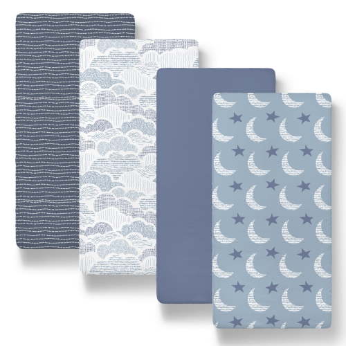 Peanutshell Soft Cloud 4-Pack Bassinet Sheets for Newborns, Breathable Microfiber, Celestial Theme