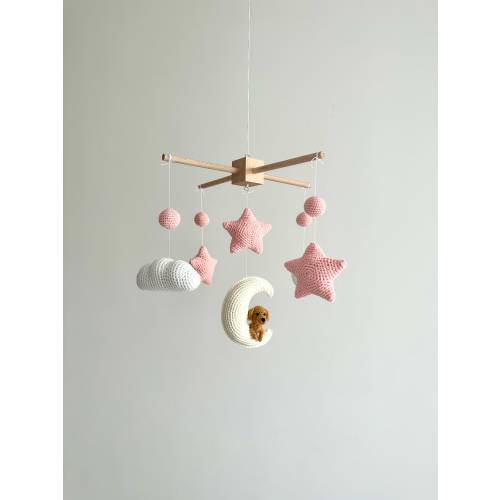 Custom dog cat on Moon baby mobile, handmade dogs baby nursery, custom cats baby mobile , baby shower gift