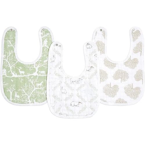 aden + anais Essentials Baby Bibs Soft & Absorbent 100% Muslin Cotton Adjustable Snap Bibs Set for Boys and Girls, 3 Pack, Harmony