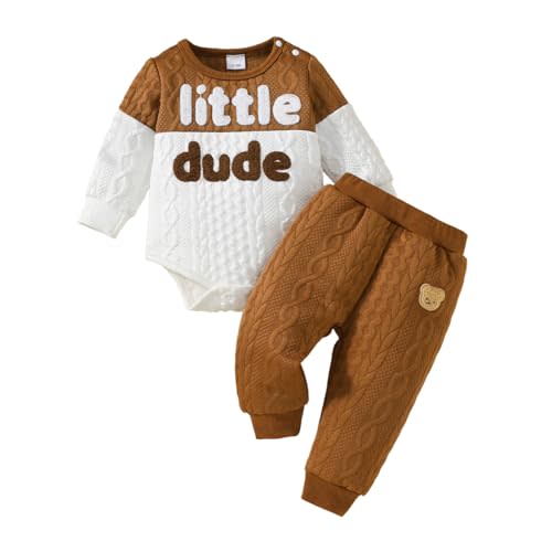 Megeoly Newborn Baby Boy Outfit Knitted Long Sleeve Romper and Pants Set Infant Fall Winter Clothes