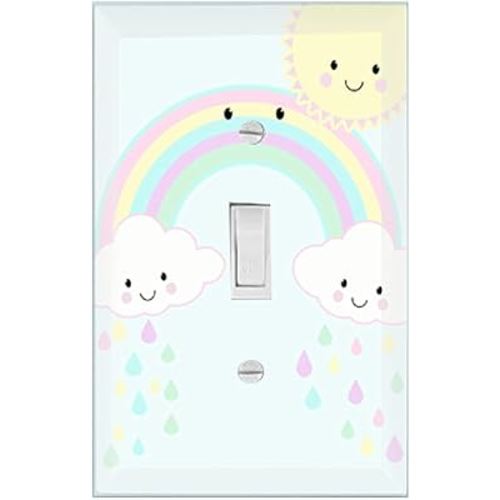 Girls Room Decor Light Switch Cover Plate Kids Room, Decorative Wall Accent for Baby Nursery, Teen Toddler Bedroom Bathroom Playroom (Happy Rainbow)