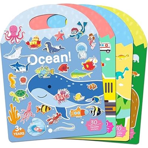 4 Sets Sticker Books for Toddlers 2-4 Years, 122 Pcs Puffy Stickers 3D Stickers Books Travel Toys for Kids, Airplane Travel Essentials for Kids