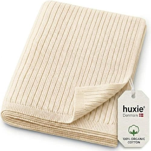Knitted Organic Cotton Baby Blanket- Swaddle Blanket, 30" x 40" Soft Receiving Blanket for Newborn (Ivory)