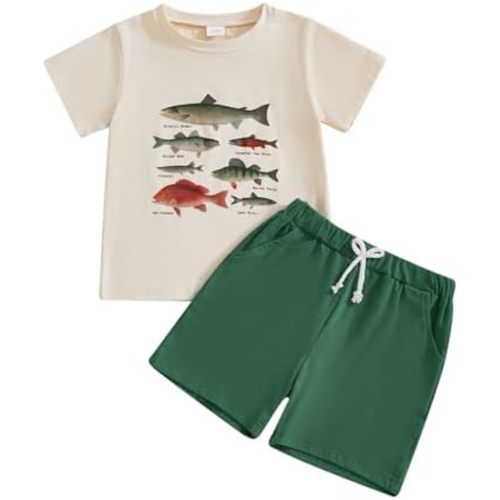 Fernvia Toddler Baby Boy Summer Clothes 2T 3T 4T Animal Print Short Sleeve T-shirts Tops + Drawstring Shorts Outfits