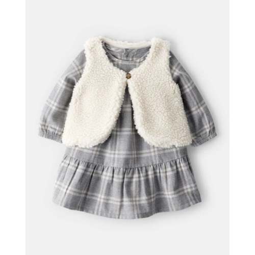 Baby Girl 2-Piece Plaid Sherpa Vest & Dress Set - Carter's | Carter's