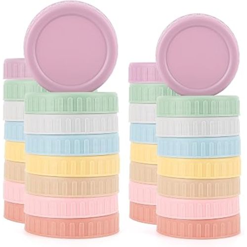 32Pcs Plastic Mason Jar Lids - Reusable Leakproof Canning Covers with Silicone Rings for Ball, Kerr Canning Jars (Regular Mouth 2.75" and Wide Mouth 3.38")