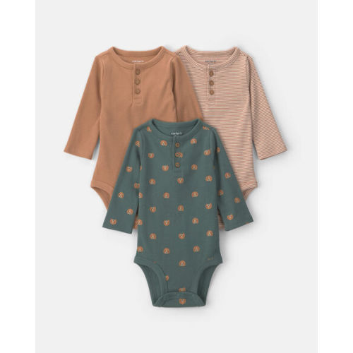 Baby Boy 3-Pack Dog Striped Long-Sleeve Multipack Bodysuits - Brown/Green | Carter's
