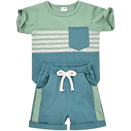 Toddler Boy Clothes Baby Boys Summer Outfits Patchwork Short Sleeve T-Shirt Shorts Set Summer Clothes Set 12M-5T