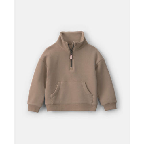 Toddler Girl Fleece Pullover Quarter Zip Sweatshirt - Taupe | Carter's