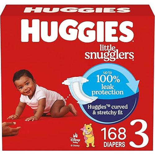 Huggies Size 3 Diapers, Little Snugglers Baby Diapers, Size 3 (16-28 lbs), 168 Count (6 Packs of 28), Packaging May Vary