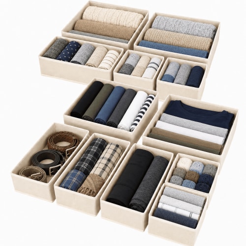 12 Pack Drawer Organizers for Clothes, Foldable Fabric Clothing Organizers for Dresser Drawers, Closet Organizers and Drawer Dividers for Clothes