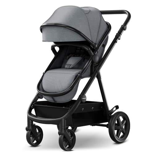 Mompush Meteor2 Baby Stroller 2-in-1 with Newborn Mode, Large Shock-Absorbing Wheels, Car Seat Adapter Included Full-Size Infant & Toddler Stroller for All-Terrain Family Outings