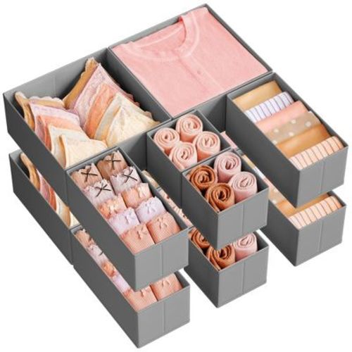 Set of 12 Foldable Fabric Drawer Organizers, 3-Size Storage Bins for Socks Underwear Accessories, Dove Gray