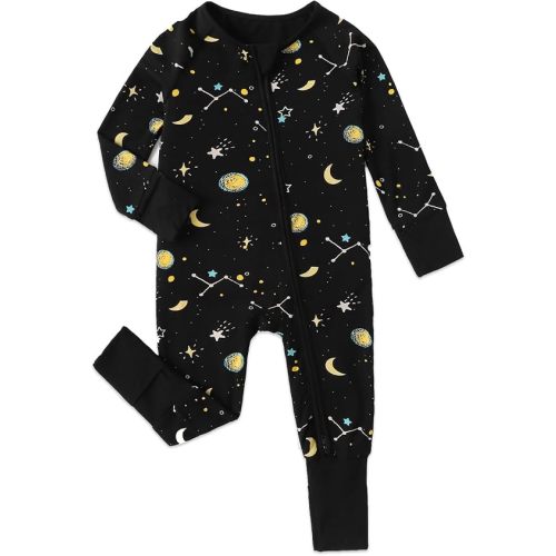 (12-18m) Baby Footless Pajamas with Mittens and Feet Cuffs Viscose of Bamboo Cartoon Infant Boys Girls Zipper Pjs Romper