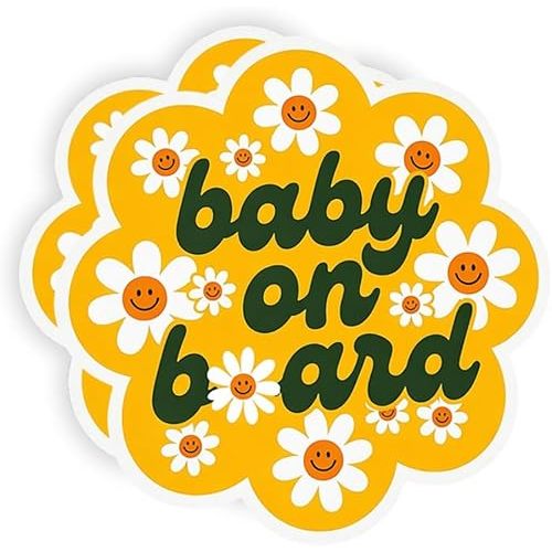 Baby in Car Sticker for Cars, 2 Pack Cute Daisy Car Window Decals, Waterproof Vinyl Car Stickers, Rear Window Decal for Family Cars and New Parents