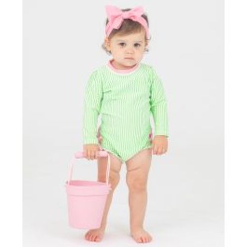 Spring Green Seersucker Long Sleeve One Piece Rash Guard