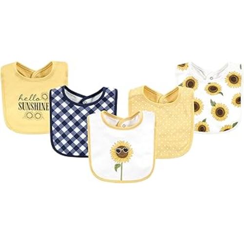Hudson Baby Unisex Baby Cotton Bibs, Sunflower, One Size