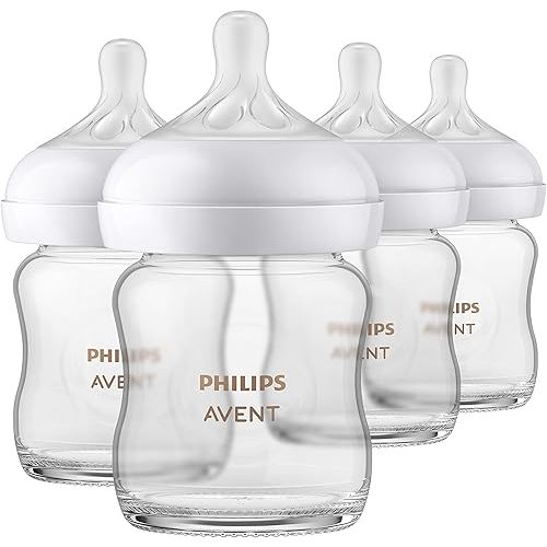 Philips AVENT Glass Natural Baby Bottle with Natural Response Nipple, Clear, 4oz, 4pk, SCY910/04