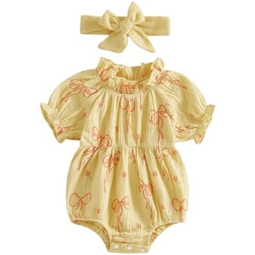 Twopumpkin Newborn Infant Baby Girl Summer Clothes Bow Floral Bubble Romper Frilly Onesie Cute Toddler Outfits For Girls