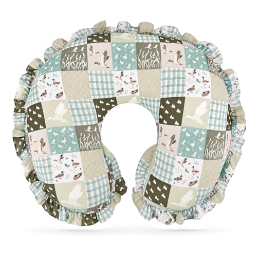 Ruffled Nursing Pillow Cover, Removable Stretchy Case for Breastfeeding Pillows, Ultra Soft and Breathable Feeding Pillow Slipcover with Modern Design Lace for Infant Girls Boys, Mallard Duck