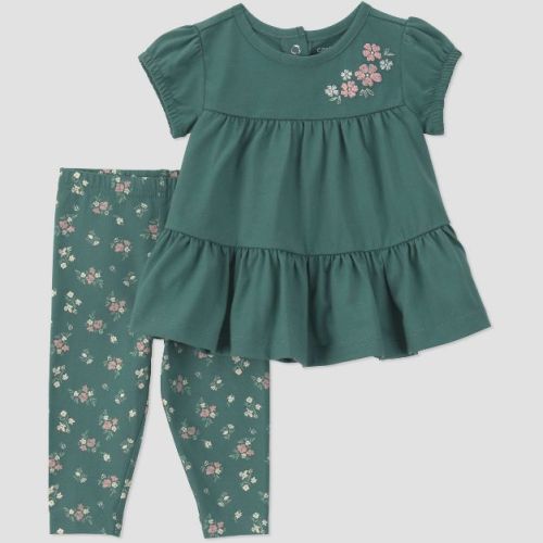 Carter's Just One You® Baby Girls' 2pc Floral T-shirt and Leggings Set - Green 6M