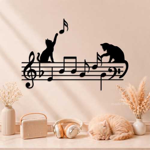 Music Notes Wall Art, Wood Music Art, Cat Wall Art, Music Room Decor, Wall Hangings, Music Themed Decor, Music Lover Gift, Sheet Music Art