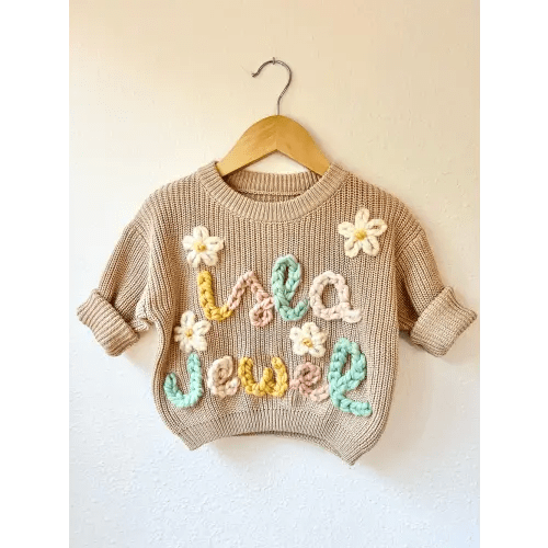[48-Hour Limited Time Offer]Personalized Hand Embroidered Baby and Toddler Sweaters, Baby Name Sweaters
