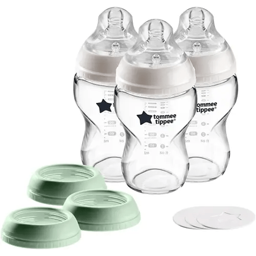 Tommee Tippee Closer to Nature 3 in 1 Convertible Glass Baby Bottles, Anti-Colic Valve – 9-Ounce, 3 Count