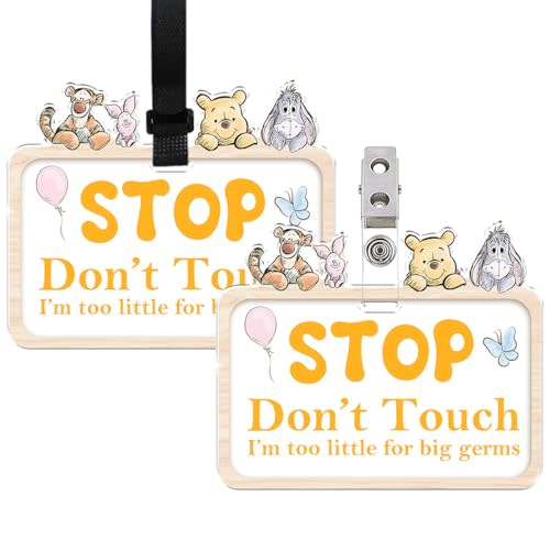 No Touching Baby Signs, The Pooh Dont Touch Baby Sign for Car Seat Sign, Winnie Acrylic Dont Touch Baby Sign for Newborn with Hanging Strap and Clip Attachments for Strollers and Car Seats