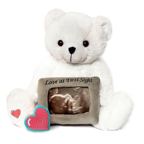 My Baby’s Heartbeat Bear, 20 Second Re-Recordable Voice Recorder Plush Keepsake, 3x5 Ultrasound Frame for Baby’s Heartbeat Memory, Pregnancy (Not a Medical Device), Love White