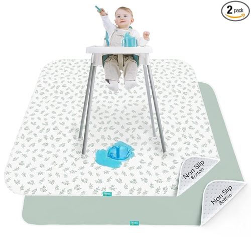 Biloban Baby Splat Mat 2 Pack for Under High Chair & Arts & Crafts & Eating Mess, 46 x 42 Inch Waterproof and Washable Spill Mat, Anti-Slip Floor Protector