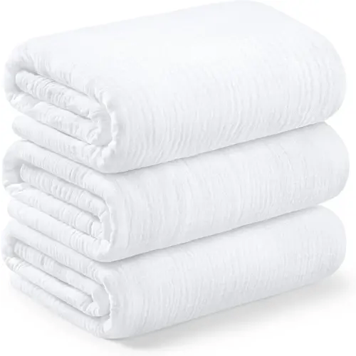 3-Pack Muslin Swaddle Blankets for Newborns Boy,Girl – 47x47 Large Cotton Muslin Baby Blanket, Nursery Swaddling, Neutral, Soft, Breathable, Light Infant Baby Receiving Cover (Soft White, Regular)