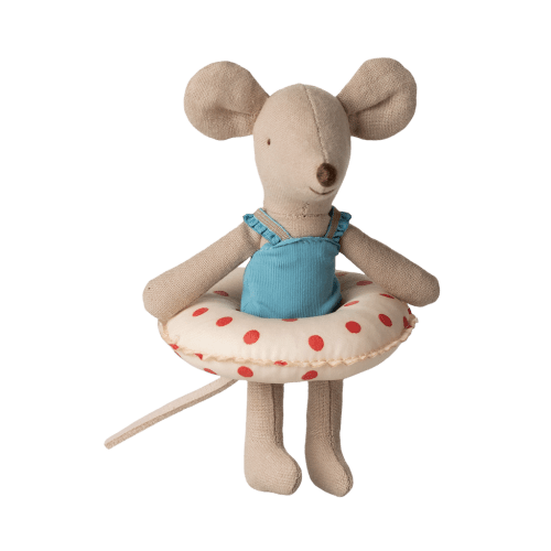 Little sister, Beach mouse with float -  Red dots