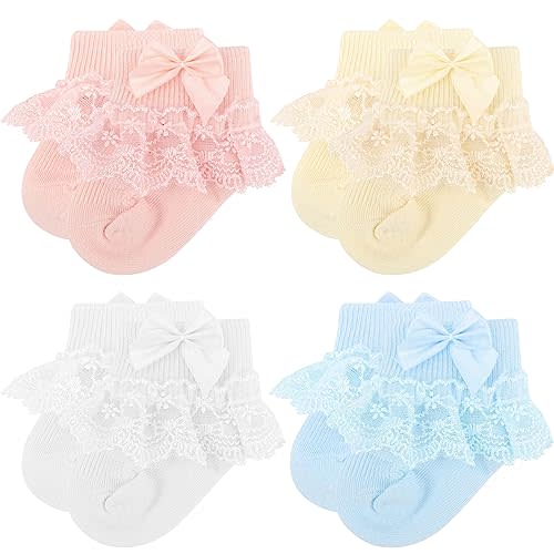 BQUBO Baby Girls Socks Eyelet Ruffle Lace Sock Newborn/Infant/Toddlers/Kids Frilly Dress Sock for Baby Girl