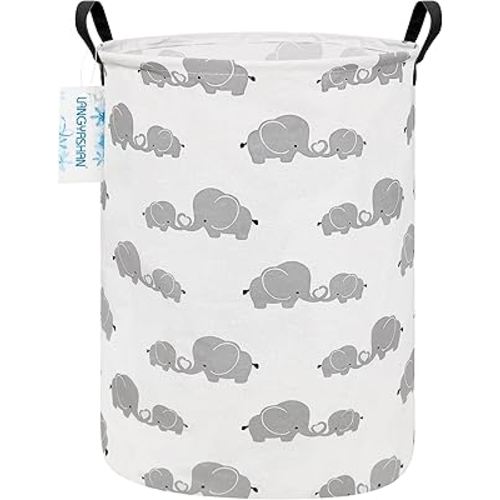 LANGYASHAN Storage Bin, Canvas Fabric Collapsible Organizer Basket for Laundry Hamper,Toy Bins,Gift Baskets, Bedroom, Clothes,Baby Nursery (Full Love Elephant)