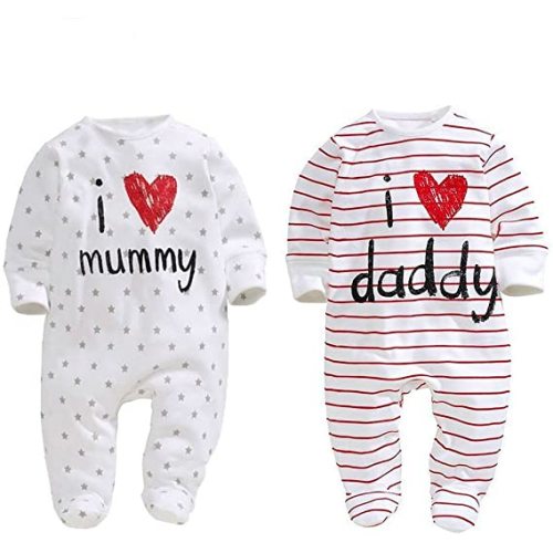 AOMOMO Unisex-Baby Clothes Newborn Twins I Love Mummy I Love Daddy Bodysuit Twins 2 Pack