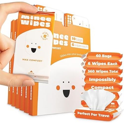 Impossibly Compact Travel Wipes - Skin-Friendly Wet Wipes, Hypoallergenic & Unscented for Adults, Kids & Baby Care - 60 Pack Total 360 Wipes