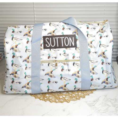 Personalized duck duffel bag: canvas overnight bag
