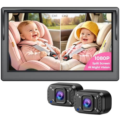 Itomoro Baby Car Camera, Easily Install Baby Car Mirror 1080P Clear Car Baby Camera for Rear Facing Seat Backseat Dual Channel 5 inch Display with 2 IR Night Vision Camera
