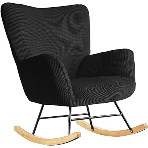 Nursery Rocking Chair Cover, Jacquard Stretch Cover for Nursery Rocking Chair Teddy Upholstered Glider Rocker, Rocking Accent Armchair Slipcover for Living Room Bedroom Offices,Black