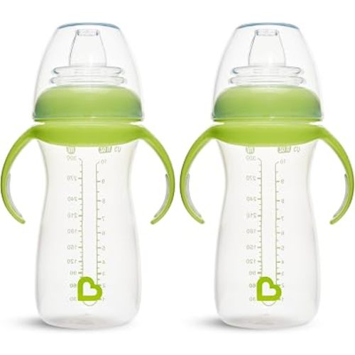 Munchkin Gentle Transition Baby Sippy Cup, Baby's First Sippy - Helps Babies & Toddlers Transitioning from Bottles to Cups, Spill Proof, 9 Months & Up, 10 Ounce, Green (Pack of 2)