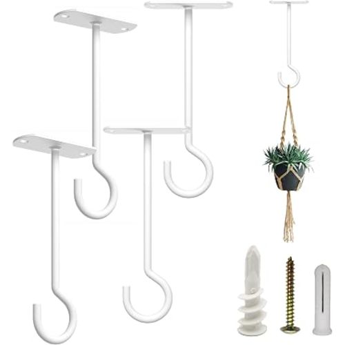 NACETURE Ceiling Hooks Heavy Duty 2 Pack - Plant Hooks for Ceiling Hanging Hook for Hanging Basket Hook, Light, Bird Feeders, Wind Chimes Décor Indoor & Outdoor (White, 5 Inch 4 Pack)