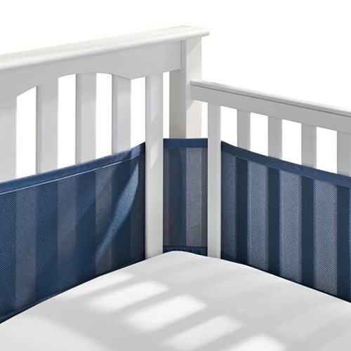 BreathableBaby Breathable Mesh Liner for Full-Size Cribs, Classic 3mm Mesh, Navy (Size 4FS Covers 3 or 4 Sides)