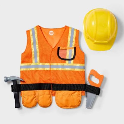 Pretend Play Construction Worker Costume with Vest, Saw & Hammer 2T-4T - Gigglescape™