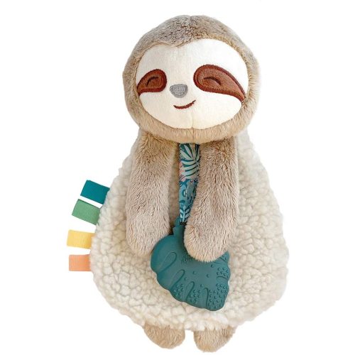 Itzy Ritzy - Itzy Lovey Including Teether - Baby Lovey with Teether, Textured Ribbons & Dangle Arms - Features Crinkle Sound, Sherpa Fabric and Minky Plush (Sloth)