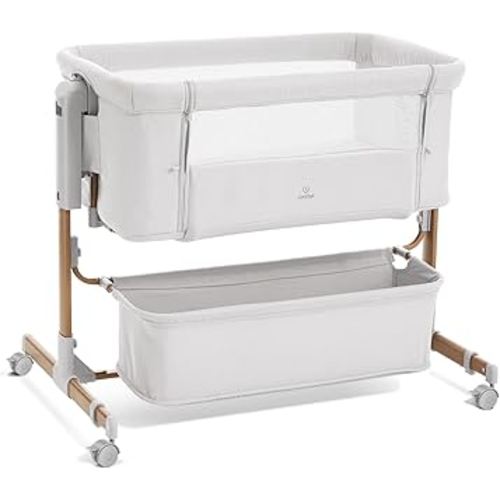 3 in 1 Baby Bassinet, Rocking Bassinet, Bedside Bassinet, 6-Height Adjustable, Bassinet Bedside Sleeper, Bedside Bassient for Baby with Comfy Mattress, Breathable Mesh, Large Storage Basket