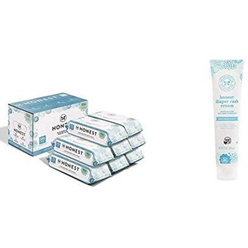The Honest Company Baby Wipes - 576 Count | Classic | Over 99 Percent Water and The Honest Company Diaper Rash Cream with Organic Shea Butter, Jojoba, Tamandua & Coconut Oil Organic Plant 2.5 oz. - Baby Wipes + Diaper Rash Cream