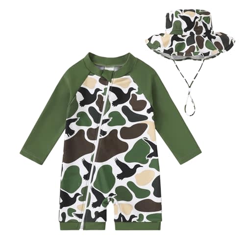 YOUNGER TREE Baby Boys Swimsuit Toddler One Piece Zipper Bathing Suit Long Sleeve Rash Guard Swimwear Sunsuit